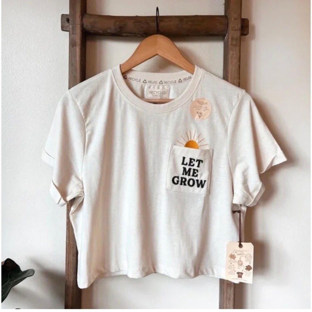 Recycled Threads Let Me Grow Embroidered Crop Top